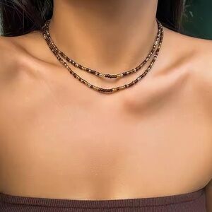 Brown and Gold Layered Necklace with Delicate Strands